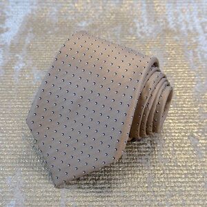 CHAPS Men’s Tan/Beige & White Polka Dot Silk Necktie | Office Business Work